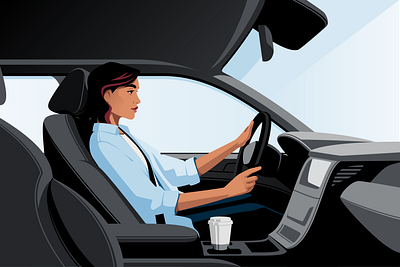 Woman driving car character colorful driver driving flat girl illustration ride road transport travel vector vehicle woman