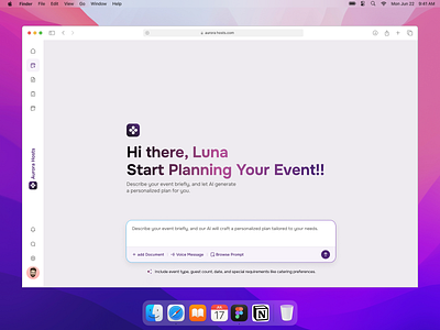 Aurora Hosts: AI-Powered Event Planner ai aiinnovation aiplanner artificialintelligence chat chat ai event eventmanagement eventplanningapp eventtech minimal techforevents ui uiuxinspiration uxdesign webappdesign