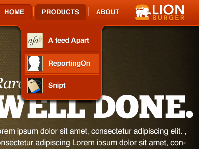 Lion Burger - Products drop-down drop down lion burger user interface