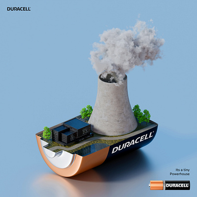 Duracell - A tiny Powerhouse 3d b3d battery blender blenderkit c4d coal duracell electricity nuclear power powerhouse solar wind