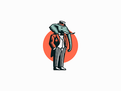 Gentleman Elephant Logo animal branding cartoon design elephant emblem entertainment fashion fun gentleman hat identity illustration logo mark mascot playful suit symbol vector