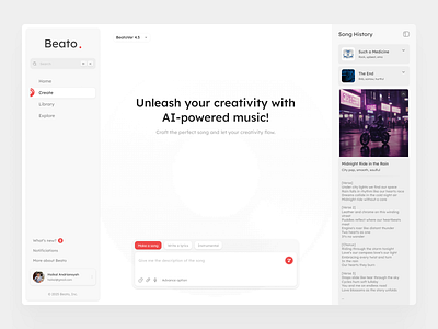 Beato - AI Music Creator ai ai music generator design music ui web app