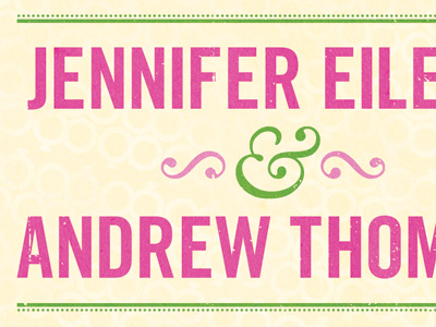 Jen & Andy - Back of Wedding Invitation ampersand distress green pink wedding invite