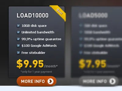 Webhosting packages design hosting interface web