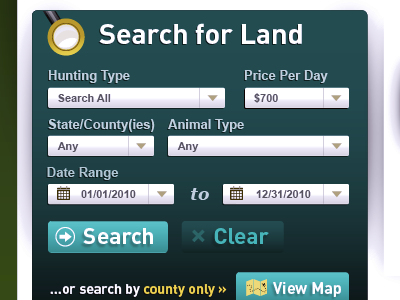 Search for Land dropdown green hunting search