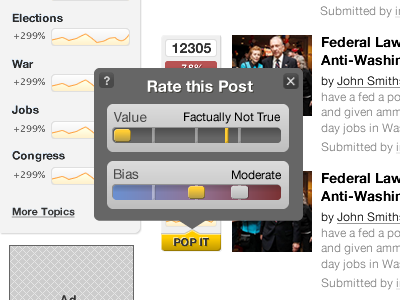 Pop It gray modal rate rating yellow