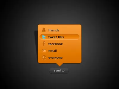 popup menu menu orange popup social