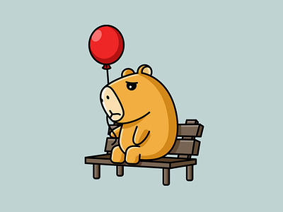 Lonely Capybara adorable alone animal balloon capybara cartoon character crying cute drawing empty endearing illustration lonely mascot no followers no friends sad sadness sitting on bench