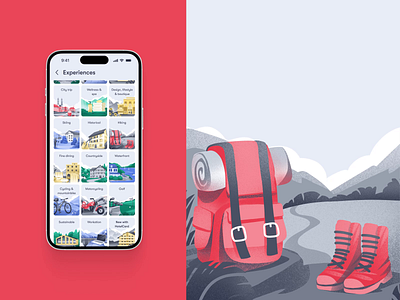 HotelCard Digital Illustration: Hiking animation branding business illustration design design studio digital art digital illustration graphic design hiking hotel illustration illustrator marketing illustration motion graphics tourism travel ui user experience ux visual storytelling