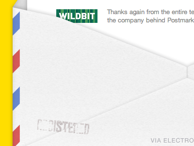 Footer of Postmark welcome email email envelope postmark stamp wildbit