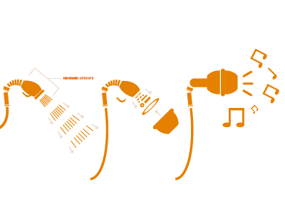 Shower head morphs into a headphone! icon info graphic motion orange