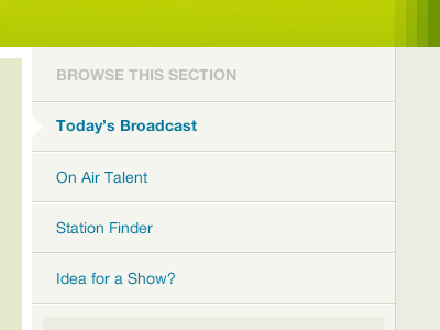 Browse beige green navigation