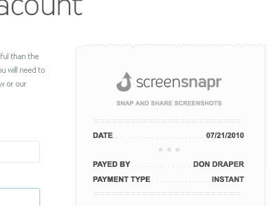 Create an Account receipt white