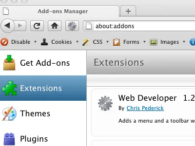 Web Developer 1.2 extension firefox mac toolbar