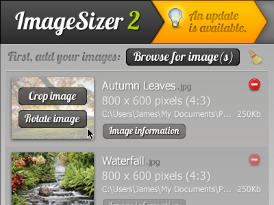 Design for ImageSizer v2 app design grey interface orange ui