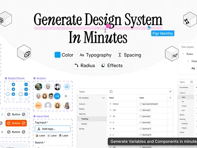 Generate Design Systems quickly in Figma buttons colors component library components design system design tokens figma hero section landing page modern ui screens styleguide template tokens typography ui user interface web app