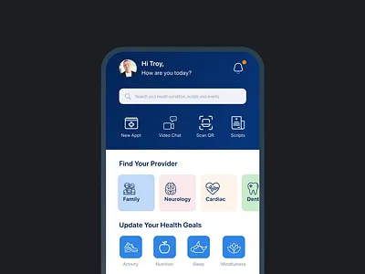 Healthcare & fitness app to find your doctor and stay healthy app design branding doctor fitness healthcare app oathhealth prototype ui ux