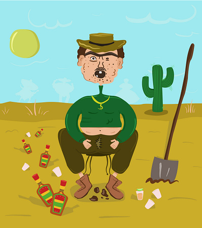 ''Abdalbek in the Desert: Tequila, Cactus, and Shock'' cactusandtequila characterabdalbek comedicsituation creativeillustration desertadventures digitalart drunkenadventures funnystory humorinart illustrationwithastory