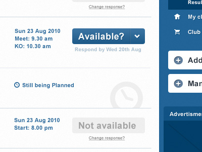 Are you available? blue dropdown schedule user interface