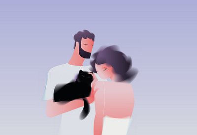 A couple with a cat cat couple cute date family folks girl hugging illustration love lover man pair relationship romance romantic together valentines vector woman