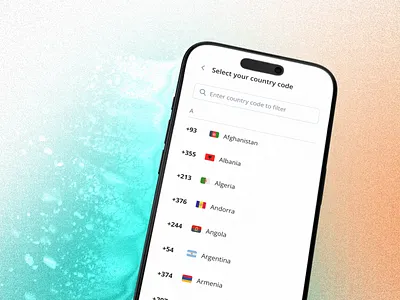 A dropdown list with country codes app country codes design dropdown dropdown list effects figma gradients mobile mobile screen photoshop screen select country ui ui challenge ux