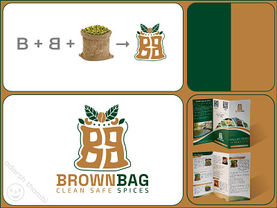 Brand Identity Design for BrownBag, a spices Brand bb logo branding brochure brown bag brownbag graphic design graphic designer green brown illustration logo spices spices logo trifold trifold brochure