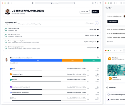 Time & Task Management Dashboard. dashboard product design ui web design