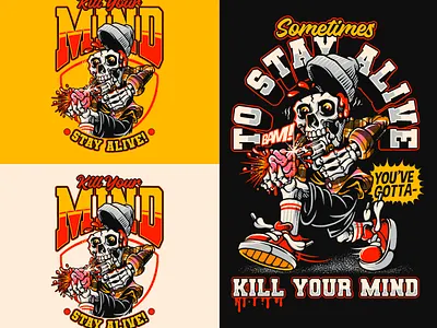 KILL YOUR MIND - MASCOT CHARACTER ILLUSTRATION art badge branding cartoon character design graphic design illustration logo mascot skeleton vector