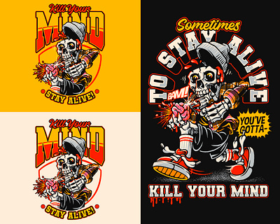 KILL YOUR MIND - MASCOT CHARACTER ILLUSTRATION art badge branding cartoon character design graphic design illustration logo mascot skeleton vector