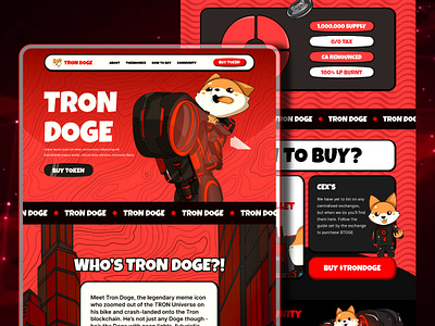 🚀 Futuristic Landing Page Design for Tron Doge Crypto Token 🐕 blockchainui creativewebdesign crypto landing page design eye catching landing page figma design figma designer futuristicdesign presale crypto landing page red and black landing page red color landing page design tron doge coin trondoge ui uiux design in figma visually appealing design web3design