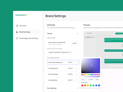 White Label Settings ai artificial intelligence brand setup branding dashboard figma knowledge base preview product design ui user experience white label