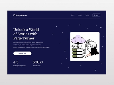 Landing Page. Daily UI. Challenge #003 003 bookapp challenge cleanui creativeui dailyui dailyuichallenge dekstop design digitallibrary figma landingpage libraryapp modernui ui uidesign userinterface webdesign