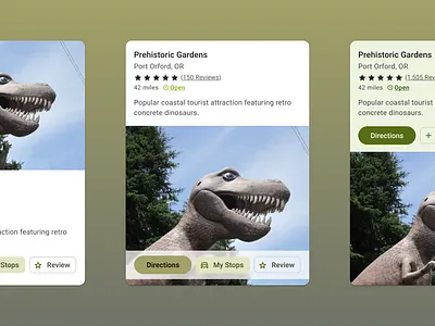 Travel App Location Cards app application card cards component dinosaur figjam figma material design 3 mobile oregon product travel ui ui card ui design ux