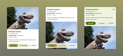 Travel App Location Cards app application card cards component dinosaur figjam figma material design 3 mobile oregon product travel ui ui card ui design ux