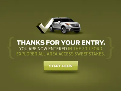 Sweepstakes Confirm car checkmark confirmation green