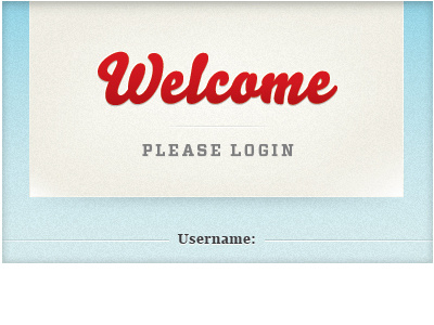 Welcome blue drop shadow login paper red texture web