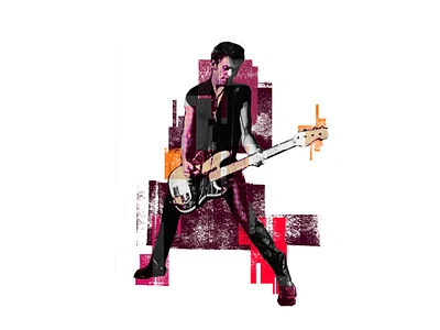 Paul Simonon Illustration clash guitar halftone illustration layering maroon music orange red rock rock n roll ui ui design web web design