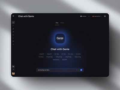 Conversational Crypto Wallet: Chat with Genie About Bitcoin ai ai agent ai app ai finance animation blockchain dashboard blockchain wallet chat gpt crypto crypto app cryptocurrency wallet dark design dashboard finance animation finance app finance dashboard modern design motion graphics ui ux web3 wallet