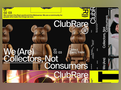 ClubRare Brand Marketing Graphics abstract brand brand design brand elements brand identity brand messaging branding collage design color palette design digital ad digital design marketing design marketing graphics modern branding toy figures typogarphy visual visual communication yellow