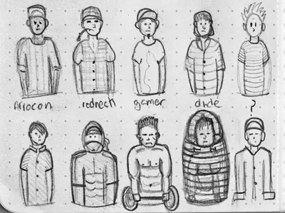 Persona Illustrations (pt 2) african avatar body builder draft dude gamer illustration ninja pencil redneck