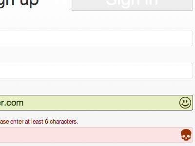 Inline Validations: Skull and Smiley error face form green pink red signin signup skull smiley success susi valid white