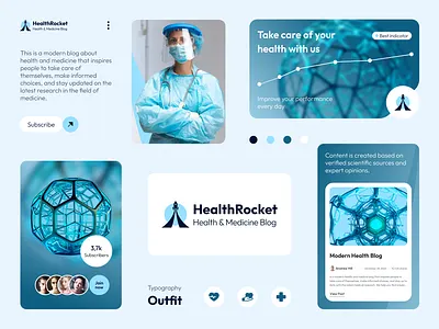 Health Rocket Identity🚀 blue brand brand design brand designer brand guidelines brand identity brand sign brandbook branding branding design business clean logo health logo logo design medical logo medicine medtech rocket ui