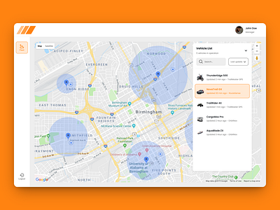 Fleet Management - Dashboard dashboard fleet fleet management fleet management dashboard geofence geofencing google maps gps gps track logistics maps orange routes tracking ui web design