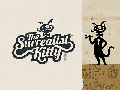 The Surrealist Kitty brand branding cat character dali kitty logo moustache retro script surreal