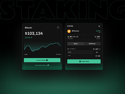 Staking Bitcoin blockchain branding cards case study crypto crypto staking cryptocurrency dark mode defi design design system fintech gradient graphic design mobile app startup tech ui web design