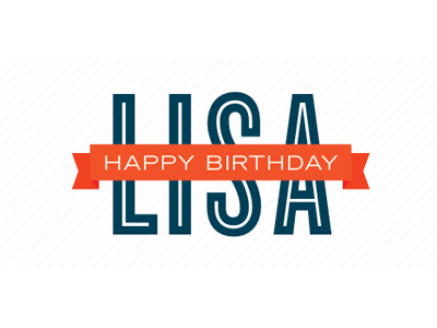 Lisa birthday blue inline orange ribbon typography