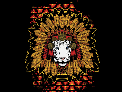 DBH 10,000 Up for voting black dbh design by humans gold headdress illustration illustrator orange red tiger white