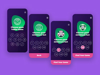 Table Games App: Game and Bet Size Screens app app design design iphone x las vegas mobile table games ui ux