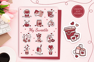 My Sweetie - cliparts and stickers cartoon clipart set creative market design elements food illustration love romantic stickers valentine valentines day vector