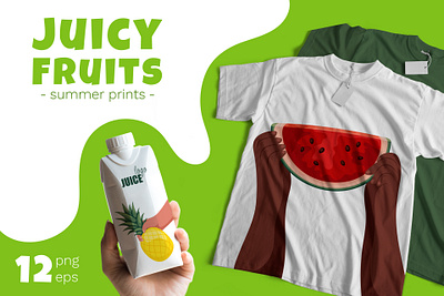 Juicy Fruits - 12 vector cliparts clipart set creative market design elements flat illustration food fruit illustration juice packaging shopping bag t shirt vector